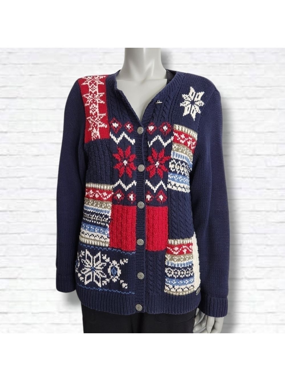 Vintage Northern Reflections Chunky Tacky Winter Holiday Cardigan Sweater Size L